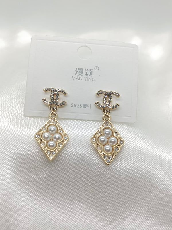 Dazzling Stainless Steel CC Stone Studded Earrings