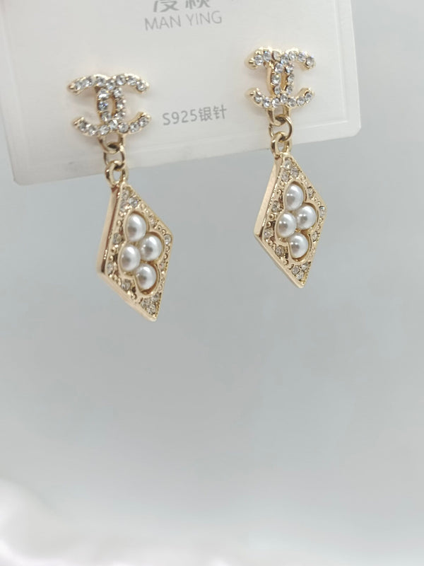 Dazzling Stainless Steel CC Stone Studded Earrings