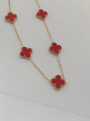 4 Leaf Clover Stainless Steel Reversible Necklace (Red)
