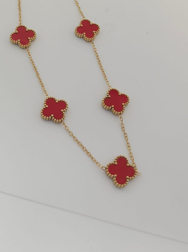 4 Leaf Clover Stainless Steel Reversible Necklace (Red)