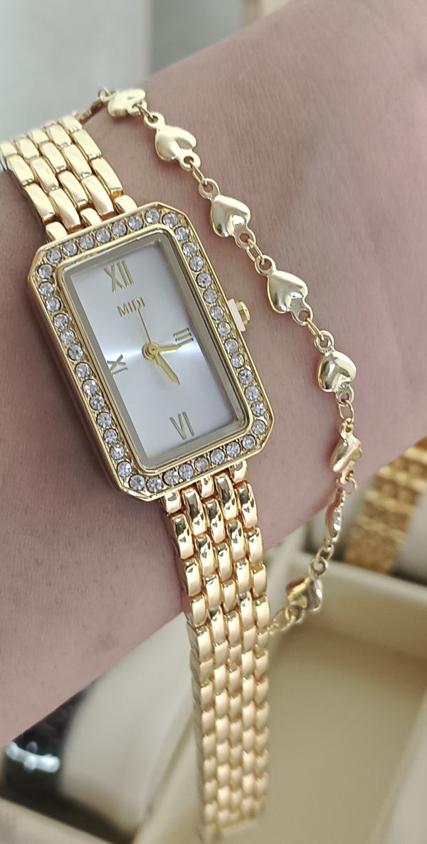 Zirconia Heart Bracelet Watch | Stainless Steel