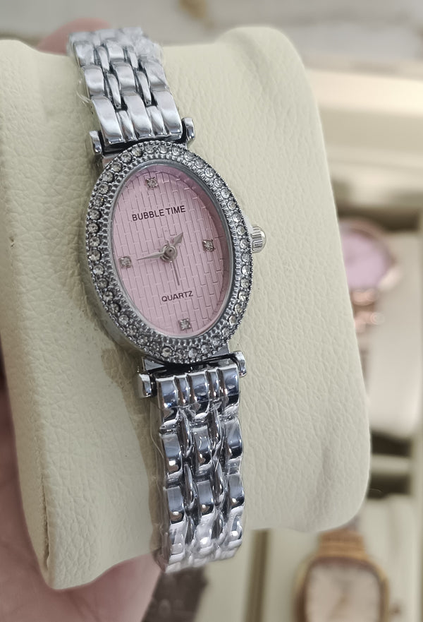 Pink Oval Dial Steel Watch