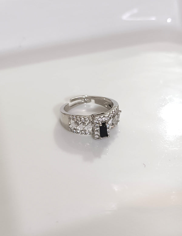 Silver Adjustable Crystal Ring