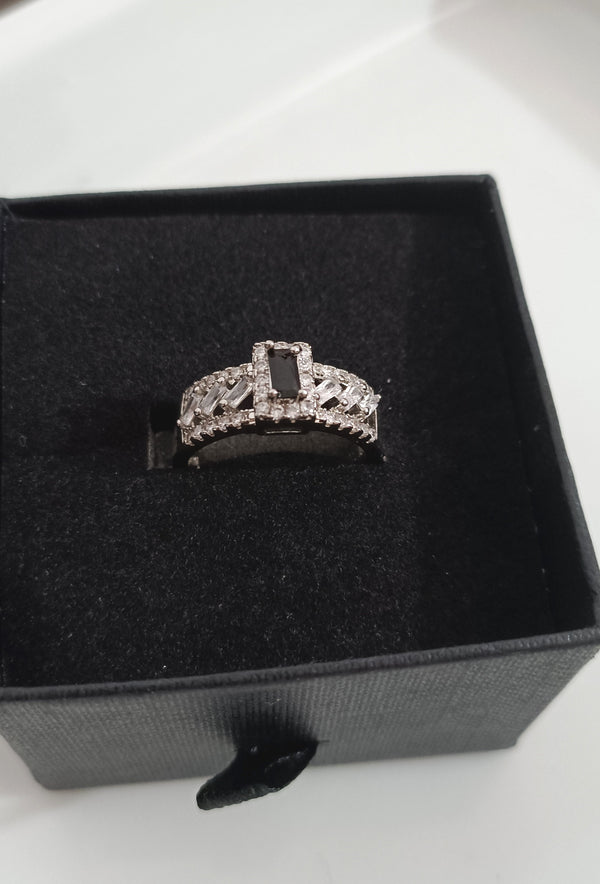 Silver Adjustable Crystal Ring