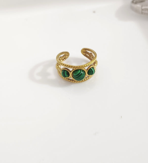 Malachite Green Stone Ring | Adjustable Ring | Water Proof