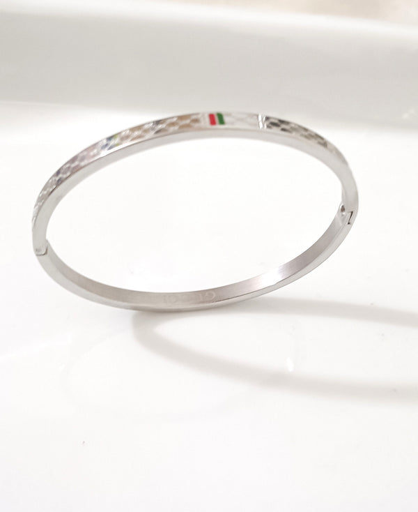 Brand Inspired Silver Bangle