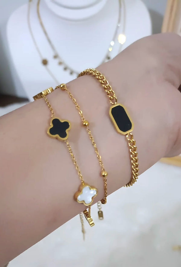 Premium Double Layer and Double Sided Clover Charms Stainless Steel Bracelet