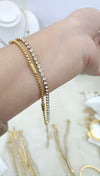 Stainless Steel Double Chain Bracelet with Sparkling Rhinestones