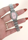 Pink Oval Dial Steel Watch