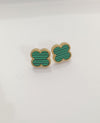 Green Clover Dotted Stud Earrings