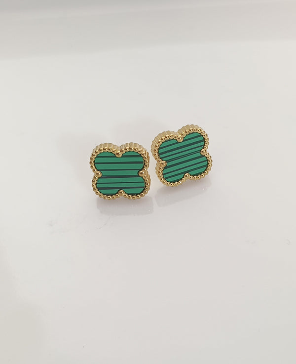 Green Clover Dotted Stud Earrings