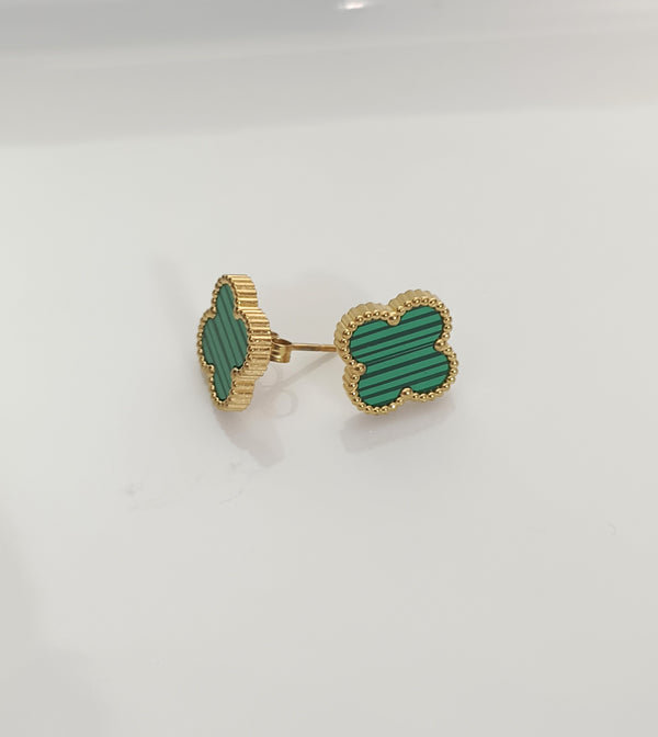 Green Clover Dotted Stud Earrings