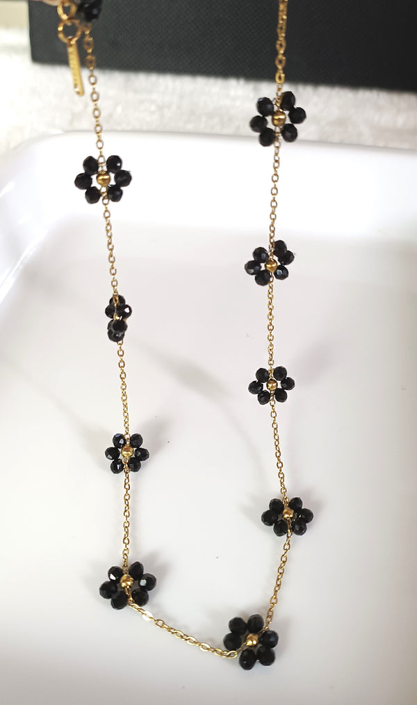 Black Crystal Flower Necklace