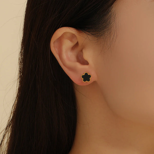 Japan-Korea Style Flowers Black Stainless Steel Necklace Earrings