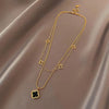 Double Layer Four Leaf Clover Necklace -Water Proof & Gold Plated