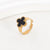 Premium Stainless Steel Adjustable Clover Ring (Black & White)