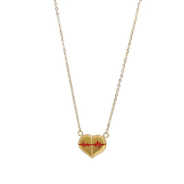 Electrocardiogram Red Heart Necklace, Implant Grade Titanium Waterproof, Non Tarnish