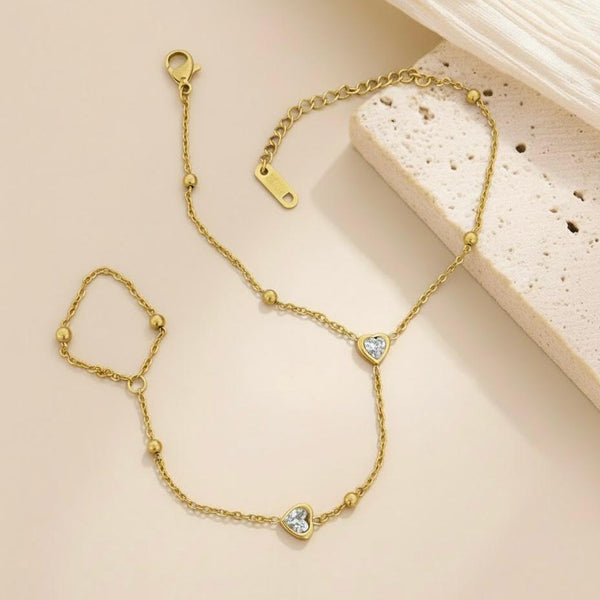 Minimal Zirconia Heart Hand Chain | Water Proof | Gold Plated