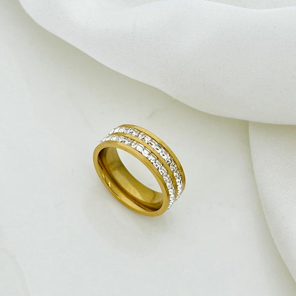 Gold Plated Double Row Rhinestone Ring | Water Proof