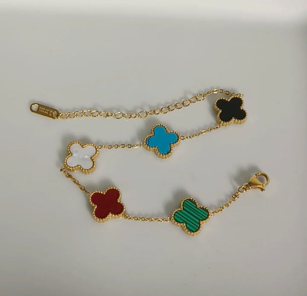Multi Color Dotted Four Leaf Link Bracelet for Ladies
