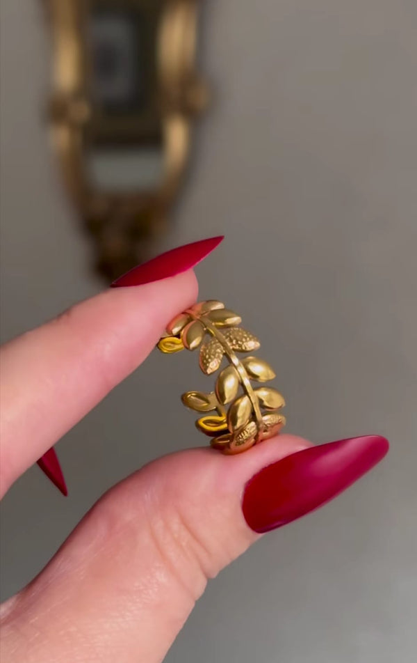 Water Proof Leaf Shaped Gold Plated Adjustable Stainless Steel Ring