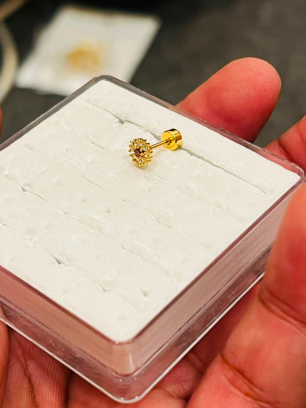 Golden Floral Crystal Stud Earrings | Stainless Steel