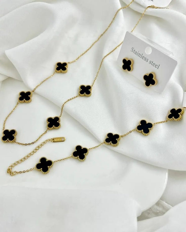 Clover 3 Pieces Combo Deal ( Bracelet + 5 Clover Mala + Studs ) - Water Proof & Tarnish-Free
