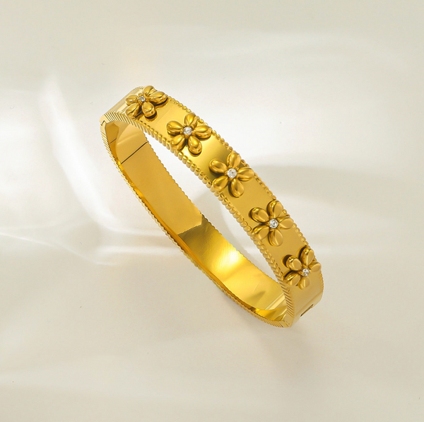 Shining Flower Bangle | Water Proof , Gold Plated & Stainless Steel