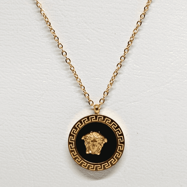 Trendy Black and Gold Tone Chain Pendant Necklace