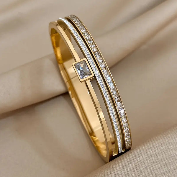 Double Row White Stone Bangle