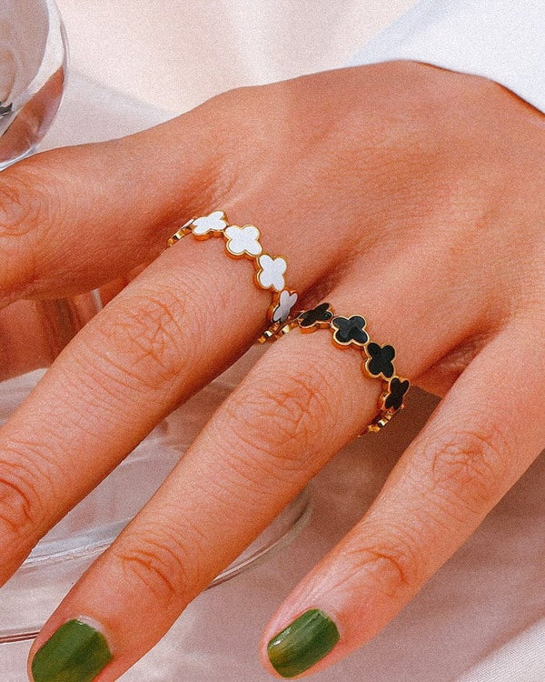 Stainless Steel Premium Adjustable Black Clover Band Ring