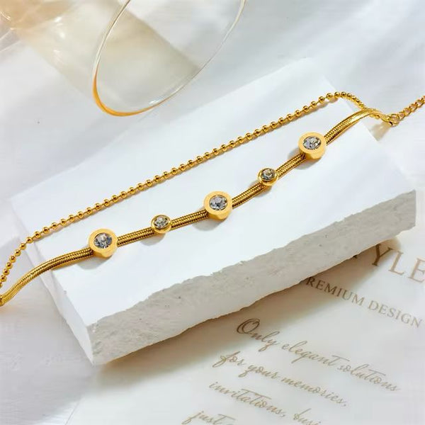 Stainless Steel Roman Doulbe Layered Charm Bracelet