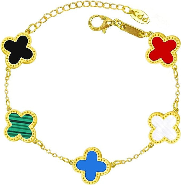Multi Color Classic Four Leaf Link Bracelet for Women Fashion Luxury Five Flower Link Stainless Steel Bracelets