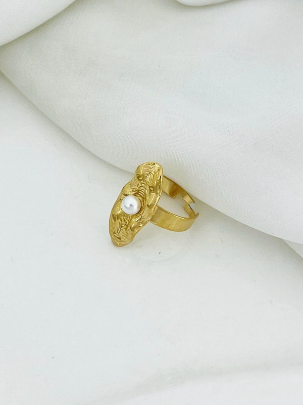 Oval Pearl Stainless Steel Adjustable Ring