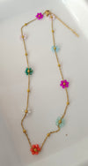 Multi Crystal Flower Chain Necklace