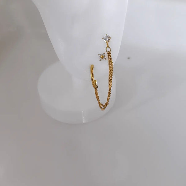 21 karat gold plated stainless steel double chain ring piercing