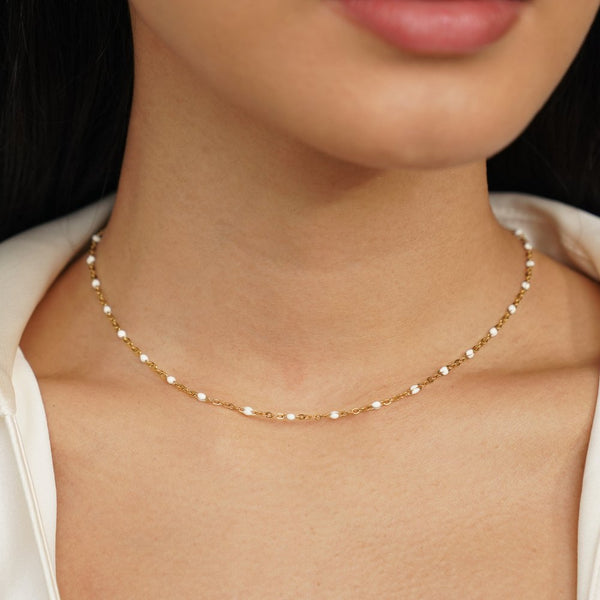White Enamel Cable Chain Necklace