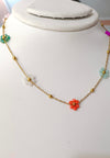 Multi Crystal Flower Chain Necklace