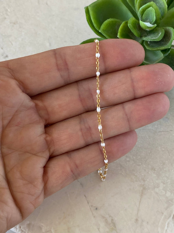 White Enamel Cable Flat Chain Bracelet