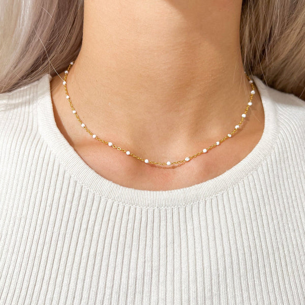 White Enamel Cable Chain Necklace