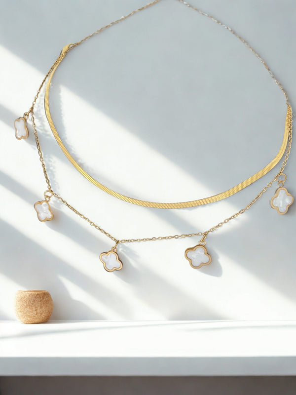 Double Layered Multi Colver Necklace / Mala - Water Proof & Gold Plated (White & Black)