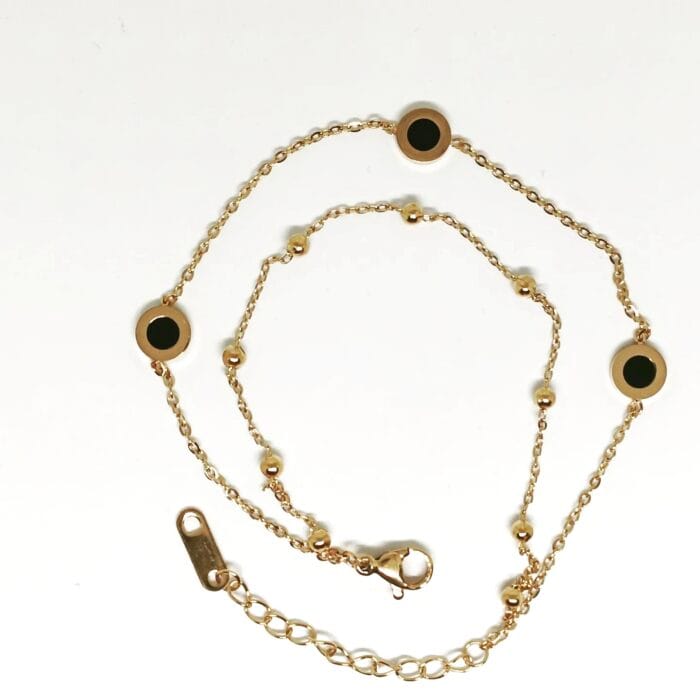 Gold Stainless Steel Double Layer Black Shell Women Adjustable Chain Bracelet
