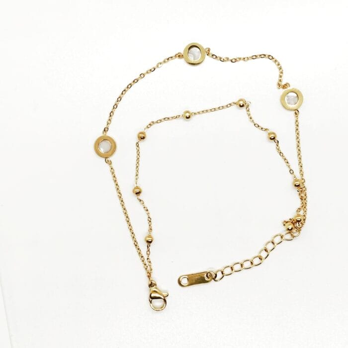 Gold Stainless Steel Double Layer Black Shell Women Adjustable Chain Hand Charm Bracelet