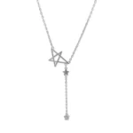 Dangling Stars Shaped Rhinestone Drop Silver Necklace