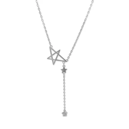 Dangling Stars Shaped Rhinestone Drop Silver Necklace