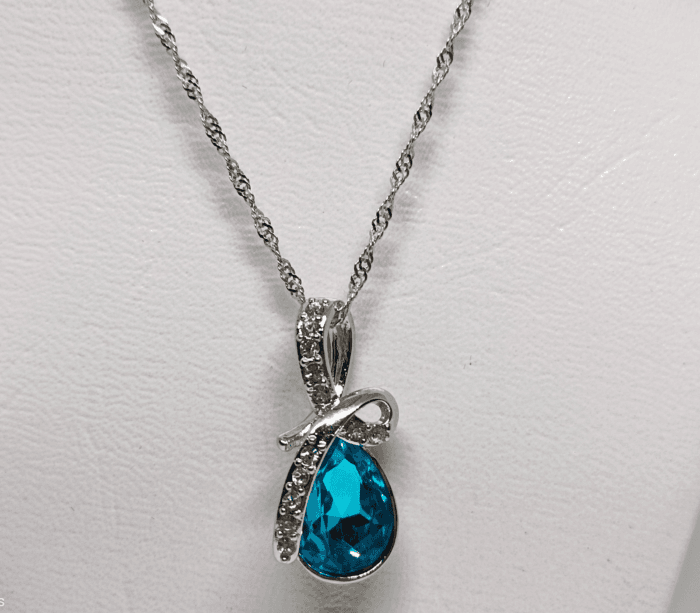Water drop zircon sterling silver pendant necklace