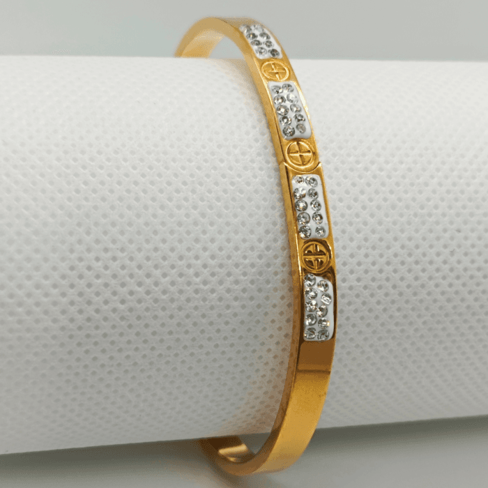 Elegant gold Cartier Titanium Steel Jewelry for Women Round Bangles with Stones Wedding Party Brand Gift Accessories