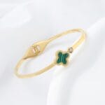 STAINLES STEEL Rose Gold Plated Clover leaf Bangle Bracelet Green COLOR
