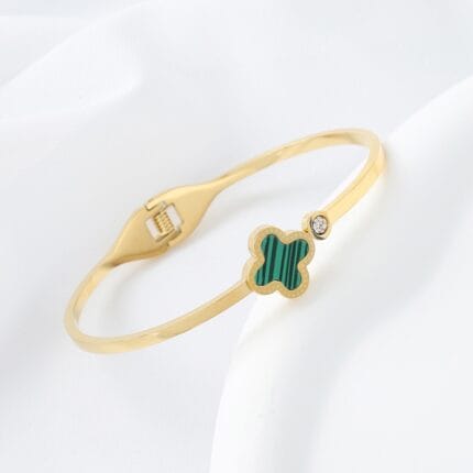 STAINLES STEEL Rose Gold Plated Clover leaf Bangle Bracelet Green COLOR