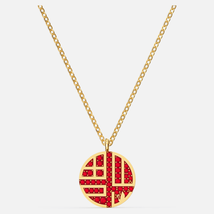 Swarovski Full Blessing Fu Necklace, Red, Gold-tone plated